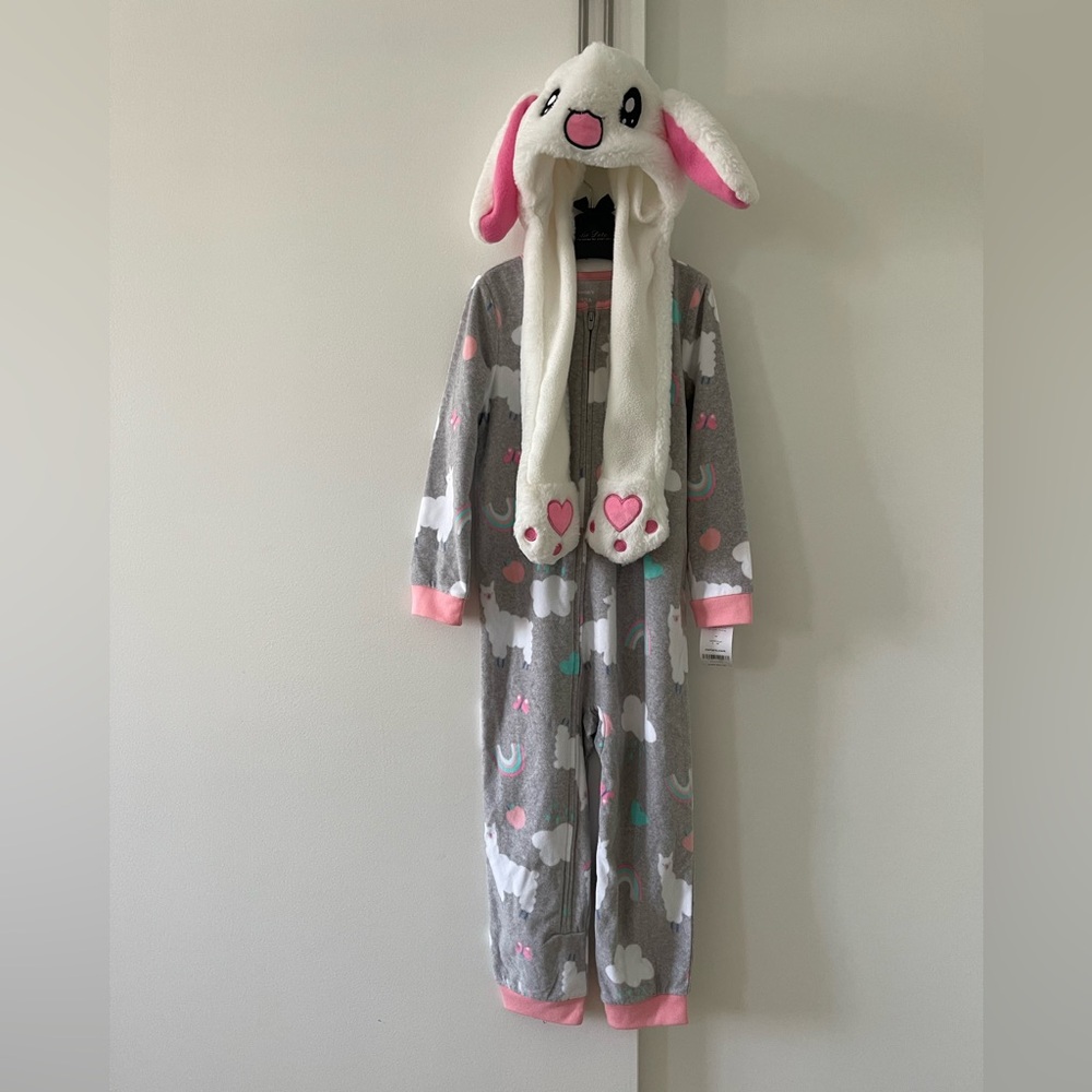 New Carter's Gray and Pink Bunny Pajama Set